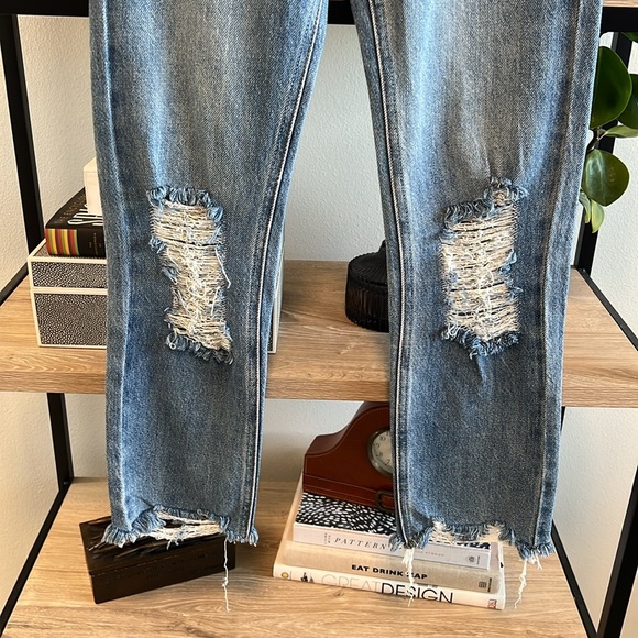 Shop Stevie Mid-Rise Distressed Straight Leg Ankle Raw Hem Jean, 24 - Picture 3 of 9